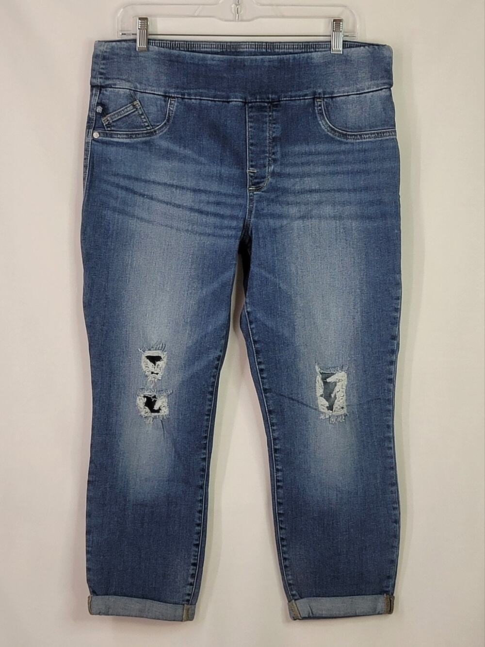 ROCK & REPUBLIC Denim RX Fever Cropped Distressed Pull On Stretch Jeans Size 16